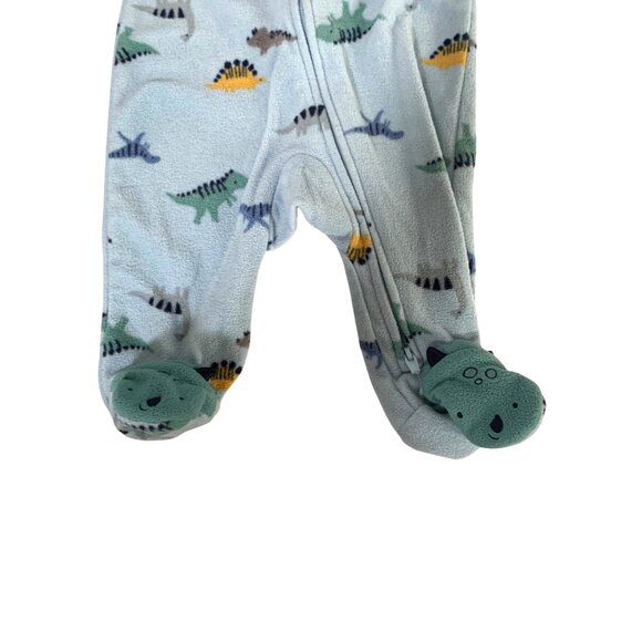 Lot of 2 Boys Infant Baby Size 3 Months Bodysuit Footed Sleeper Pajamas Blue Din - Picture 3 of 4